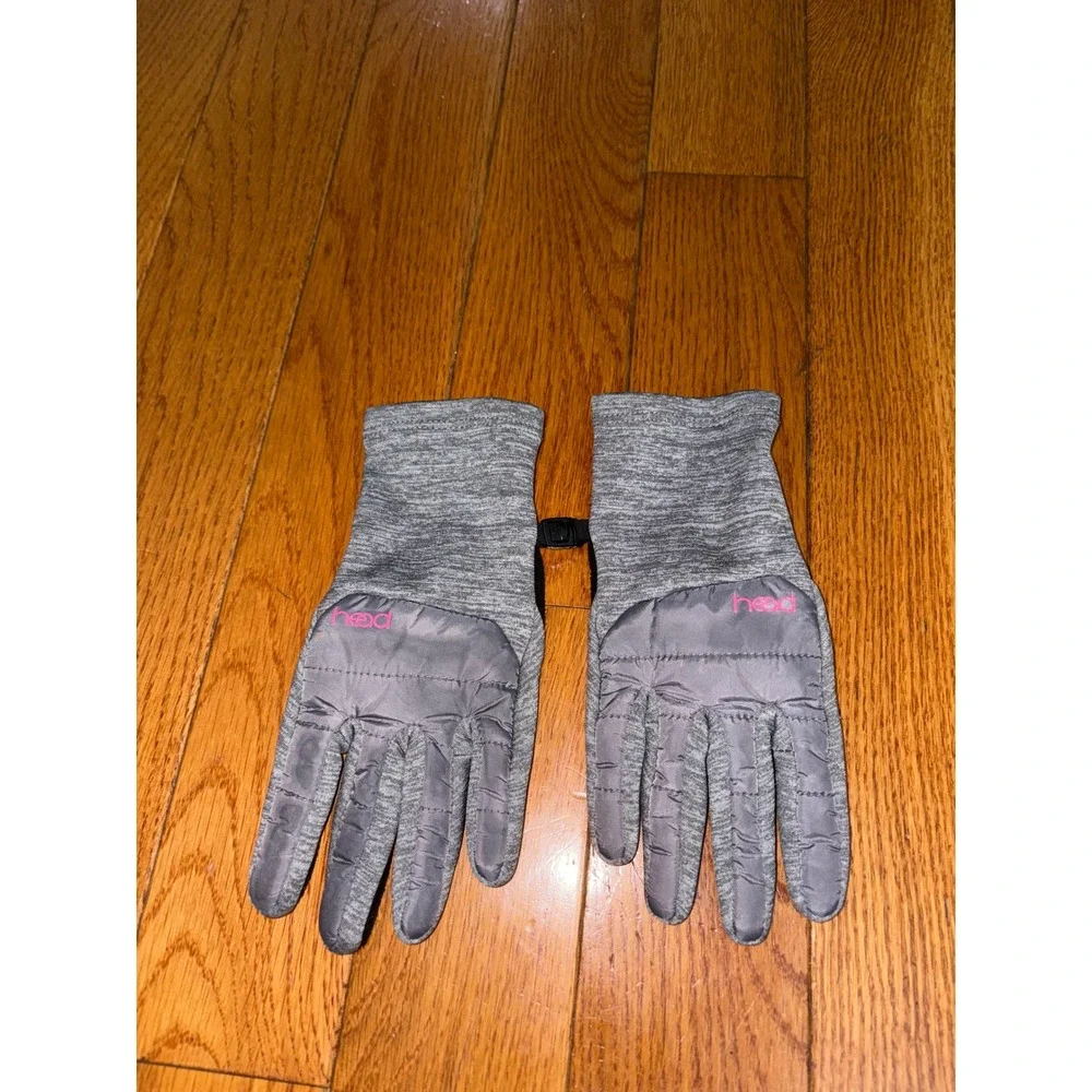 Head Womens Medium Hybrid Running Gloves Grey Pink Touchscreen Faux Fur Lined